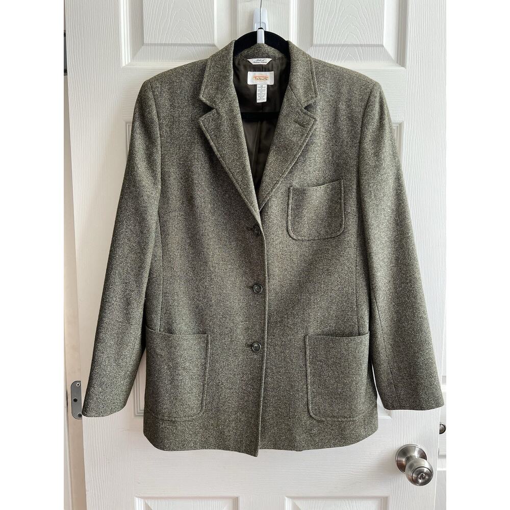 TALBOTS Vintage 90's Wool Silk Brown Tweed Balmoral Equestrian Blazer Jacket 12